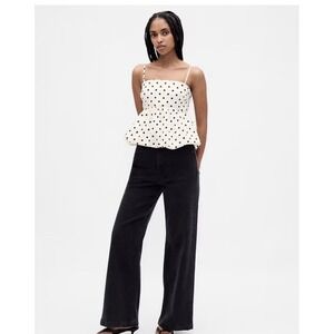 Gap 100% Cotton Peplum Preppy Tank Top White/Black Polka Dot Sz M Tall